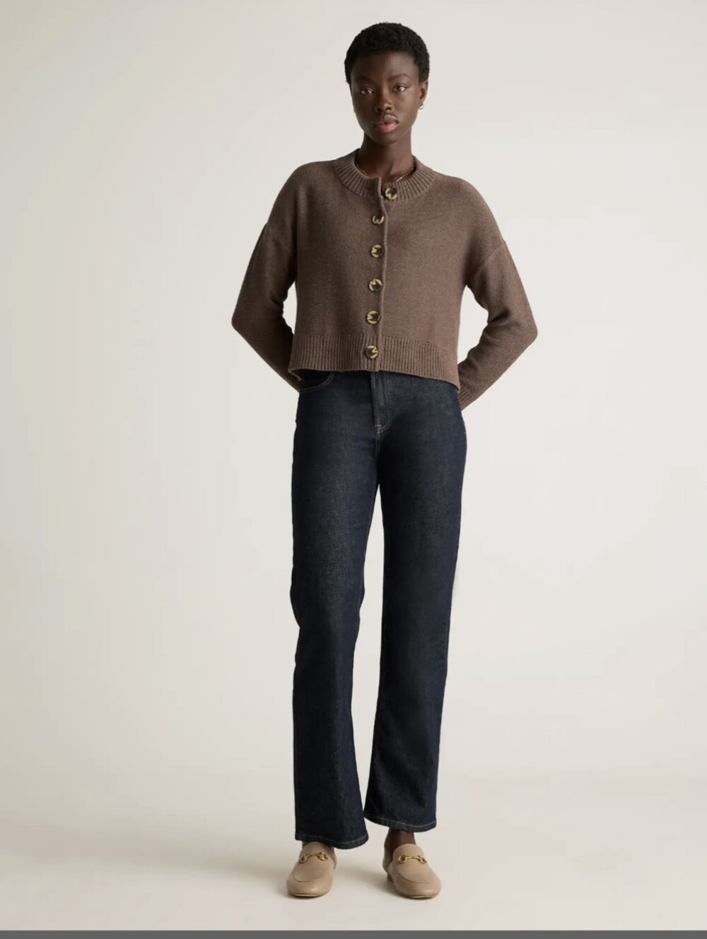Quince Cropped Cardigan In Heather Brown